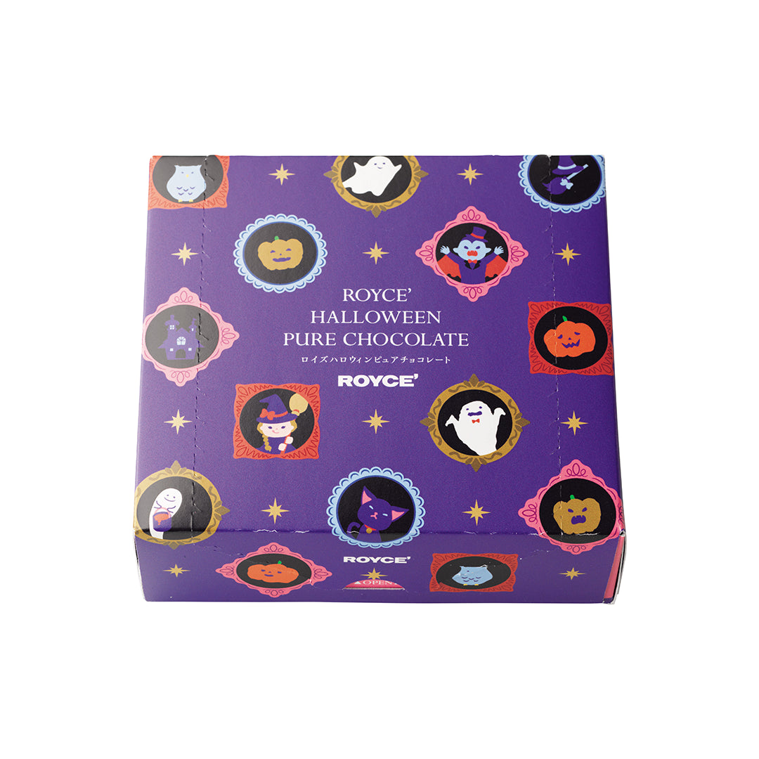 ROYCE' Halloween Pure Chocolate - Image shows a printed box with illustrations. Text says ROYCE' Halloween Pure Chocolate ROYCE'. 