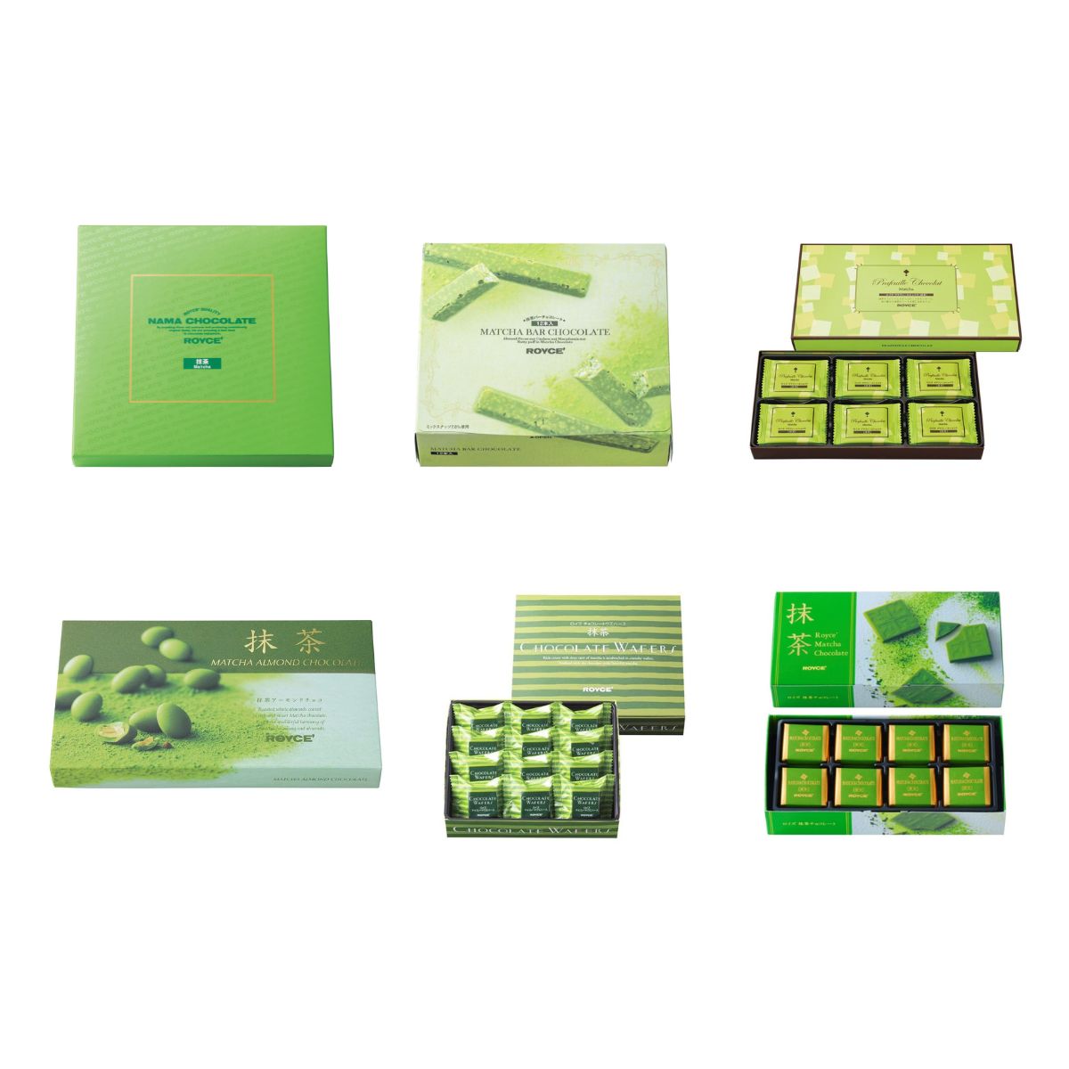 ROYCE' Chocolate - ROYCE' Matcha Collection - Collection of green tea boxes on a white background