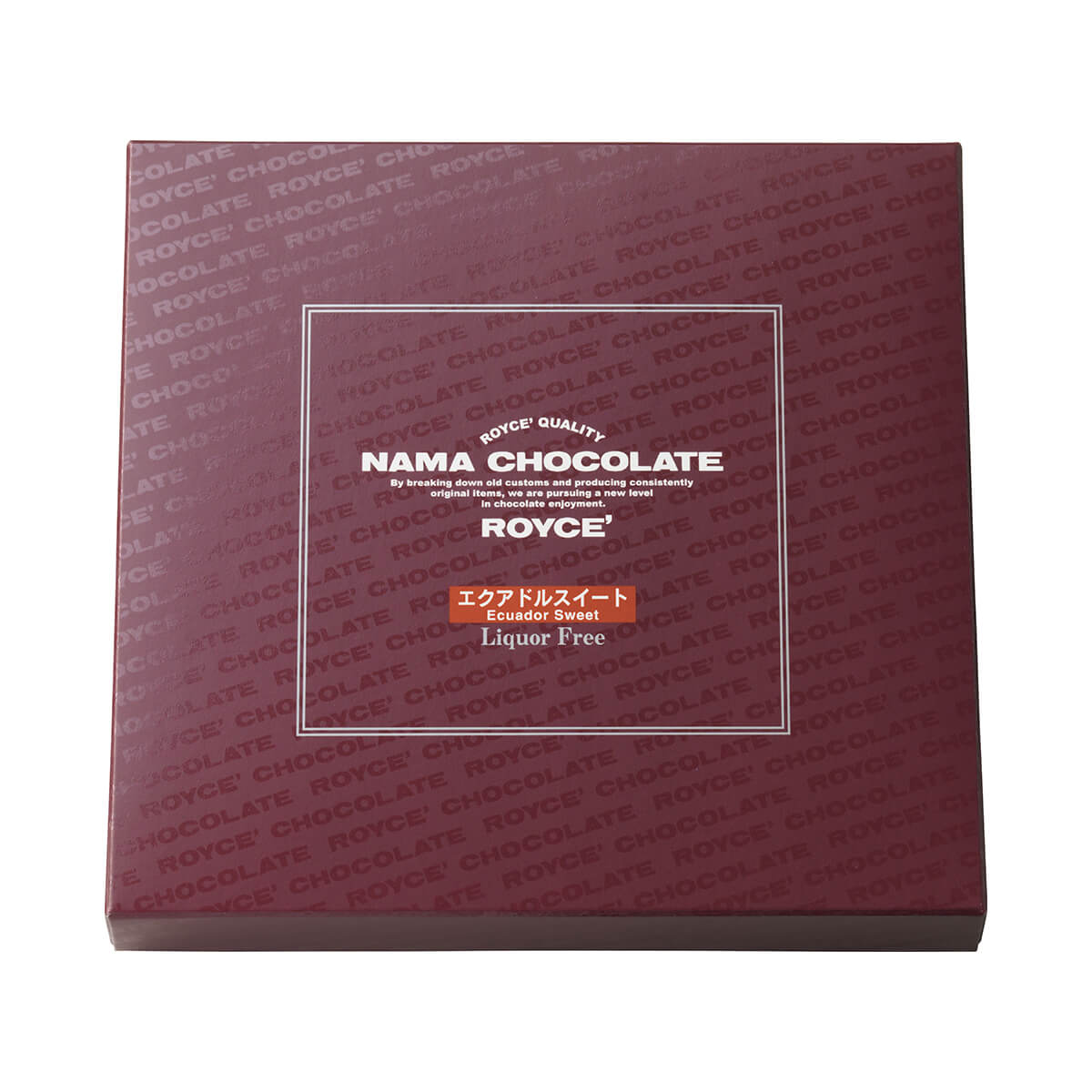 ROYCE' Chocolate - Image shows a box with the words ROYCE' Quality Nama Chocolate ROYCE' Ecuador Sweet Liquor Free.