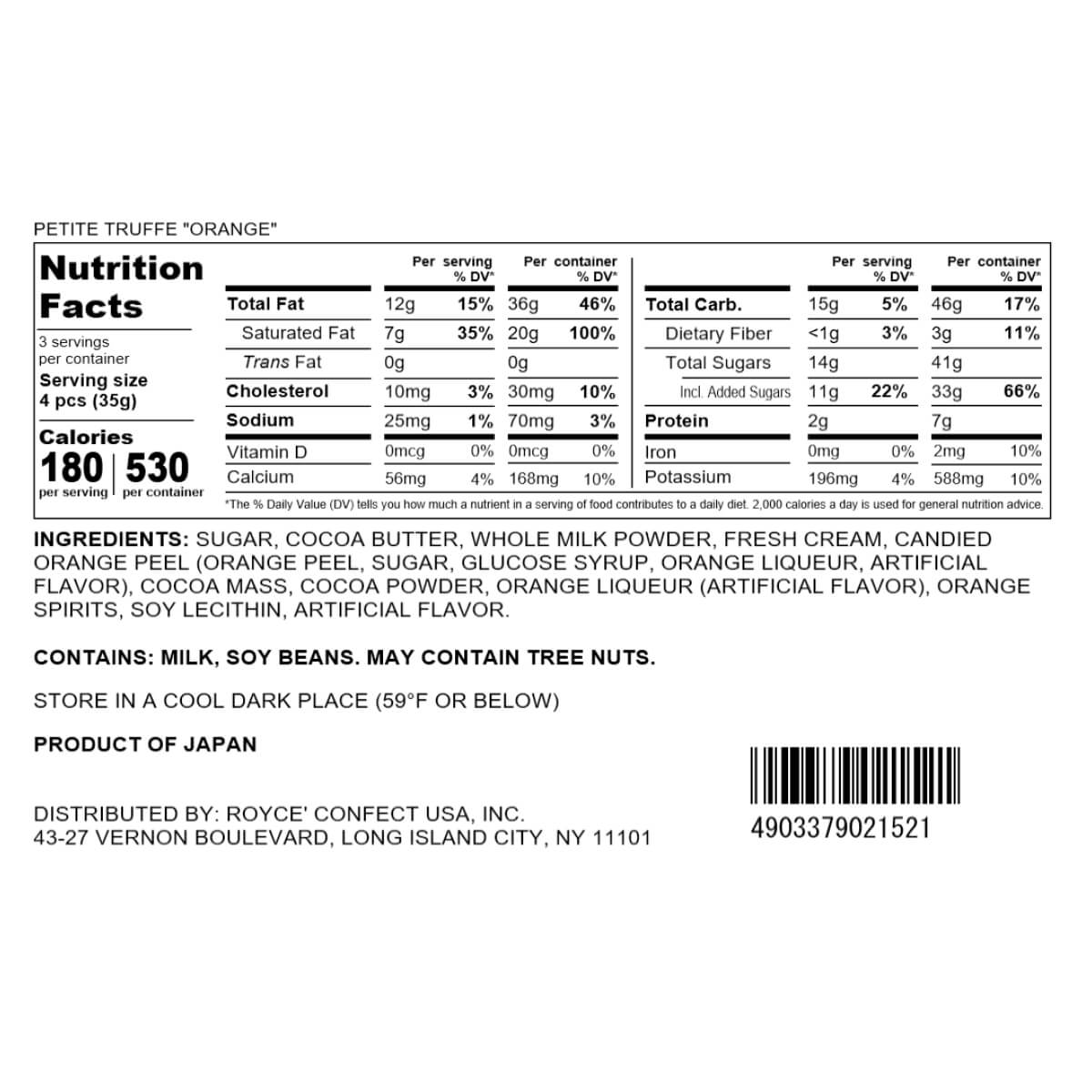 ROYCE' Chocolate - Petite Truffe "Orange" - Nutrition Facts