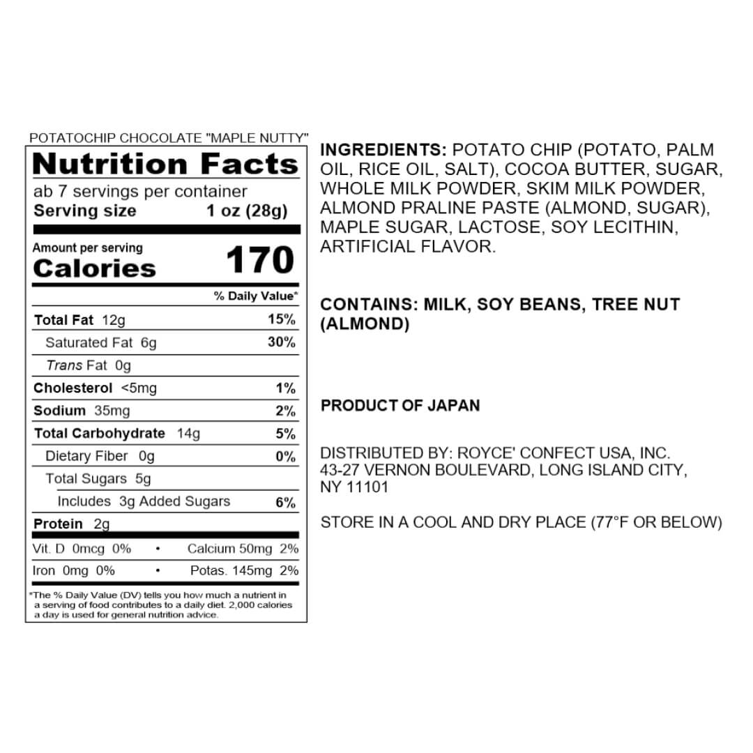 Potatochip Chocolate "Maple Nutty" - Nutrition Facts 2024