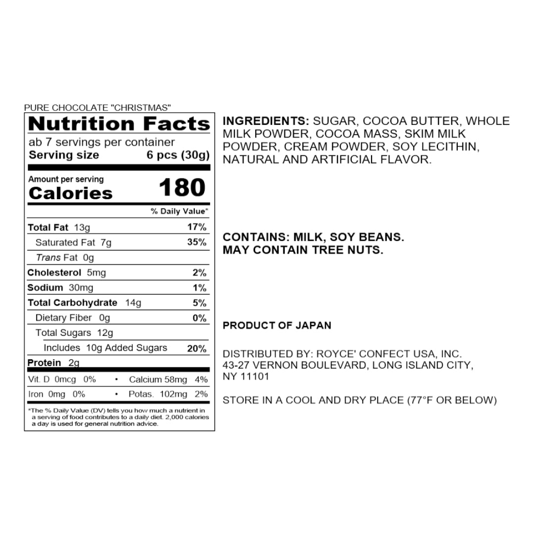 ROYCE' Chocolate - Pure Chocolate Christmas - Nutrition Facts 2025