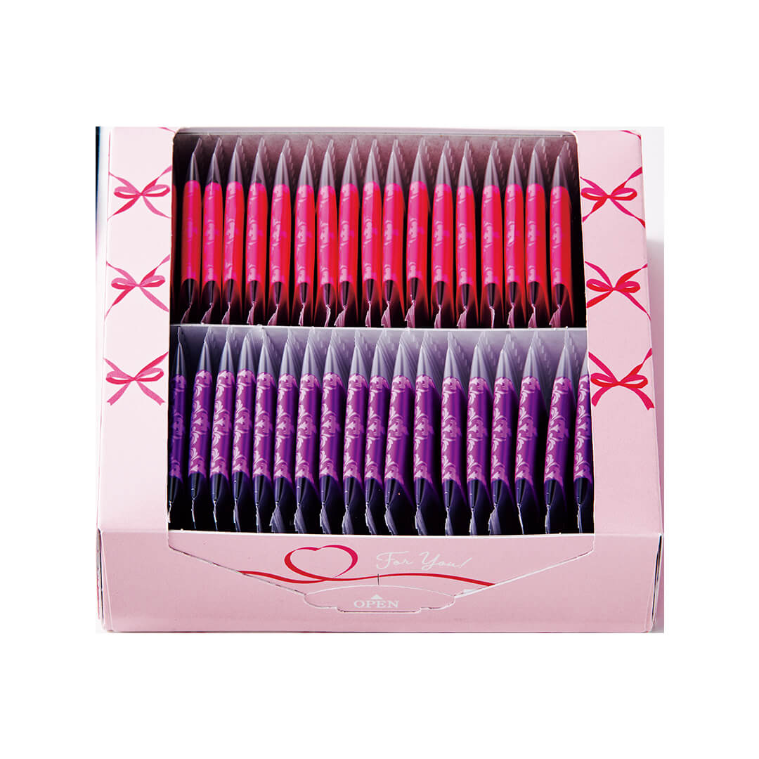 ROYCE' Chocolate - Pure Chocolate "Sweet & Milk" (Gift) - Image shows a pink box with pink ribbon-like prints filled with individually-wrapped chocolates in pink and violet. Visible text in white says For You! Open