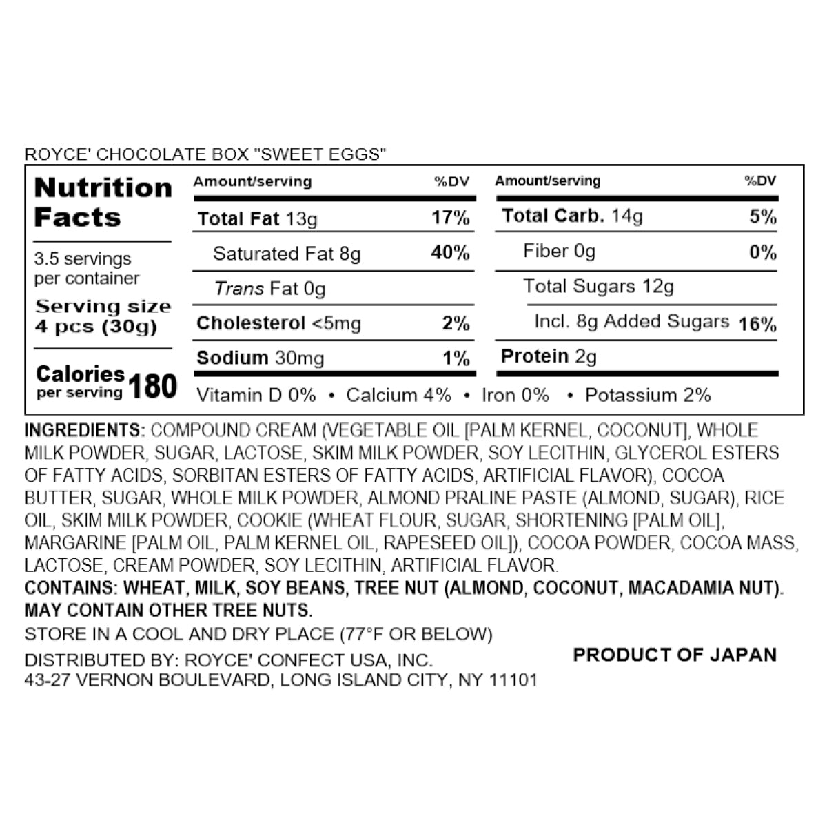 ROYCE' Chocolate - ROYCE' Chocolate Box "Sweet Eggs" - Nutrition Facts 2026
