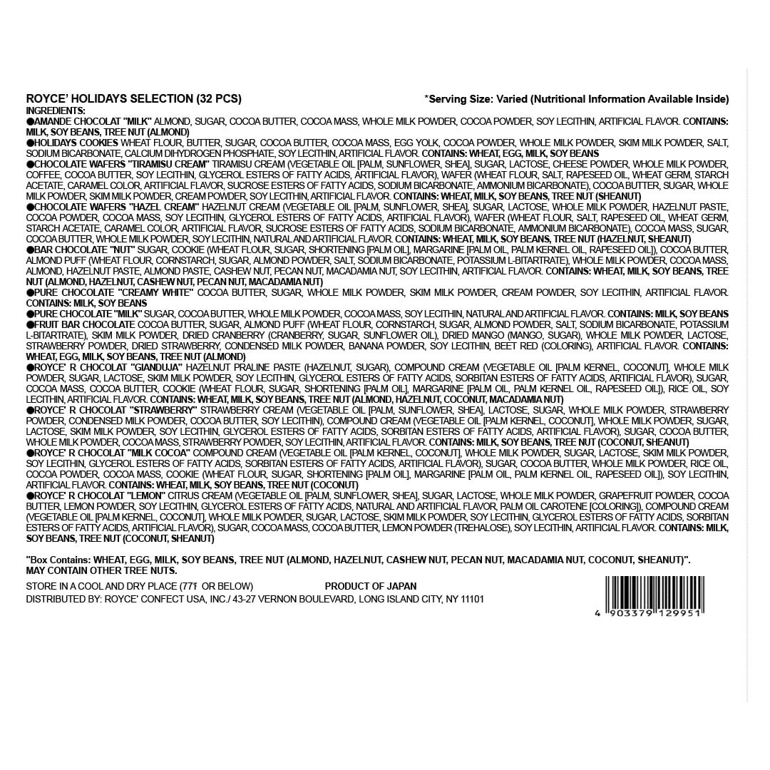 ROYCE' Chocolate - ROYCE' Holidays Selection (32 Pcs) - Back Label 2025