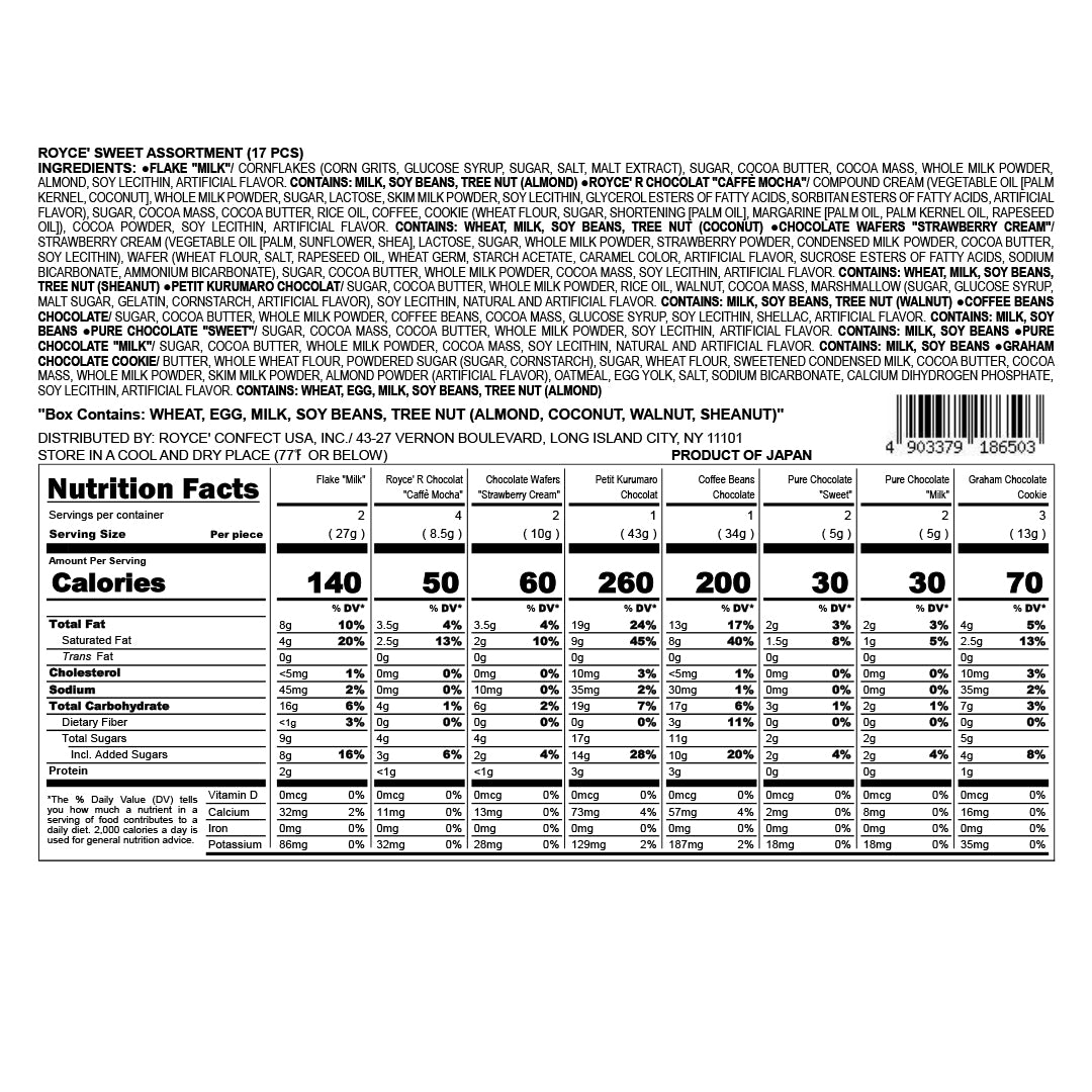 ROYCE' Chocolate - ROYCE' Sweet Assortment (17 Pcs) - Nutrition Facts