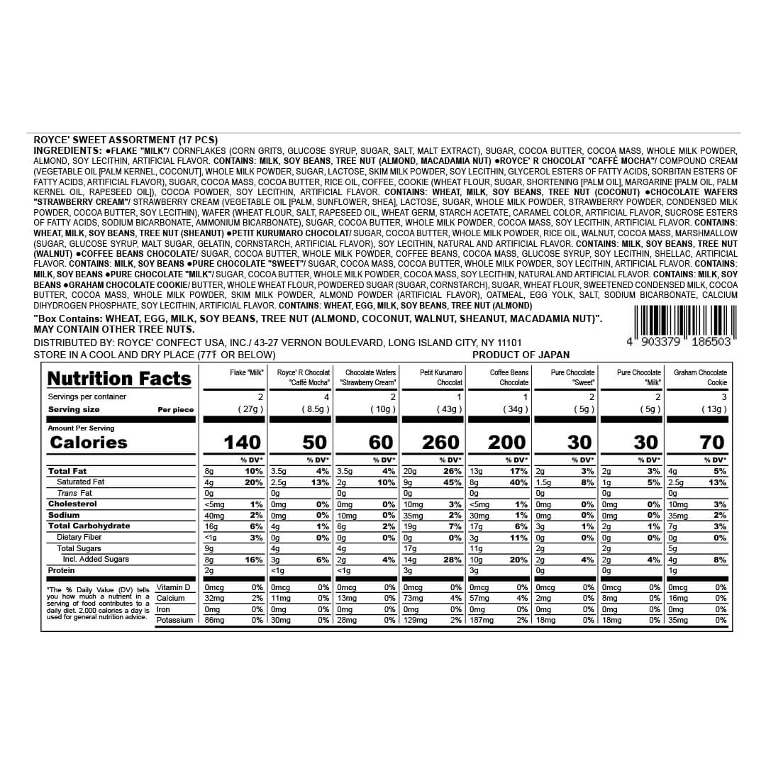 ROYCE' Chocolate - ROYCE' Sweet Assortment (17 Pcs) - Nutrition Facts