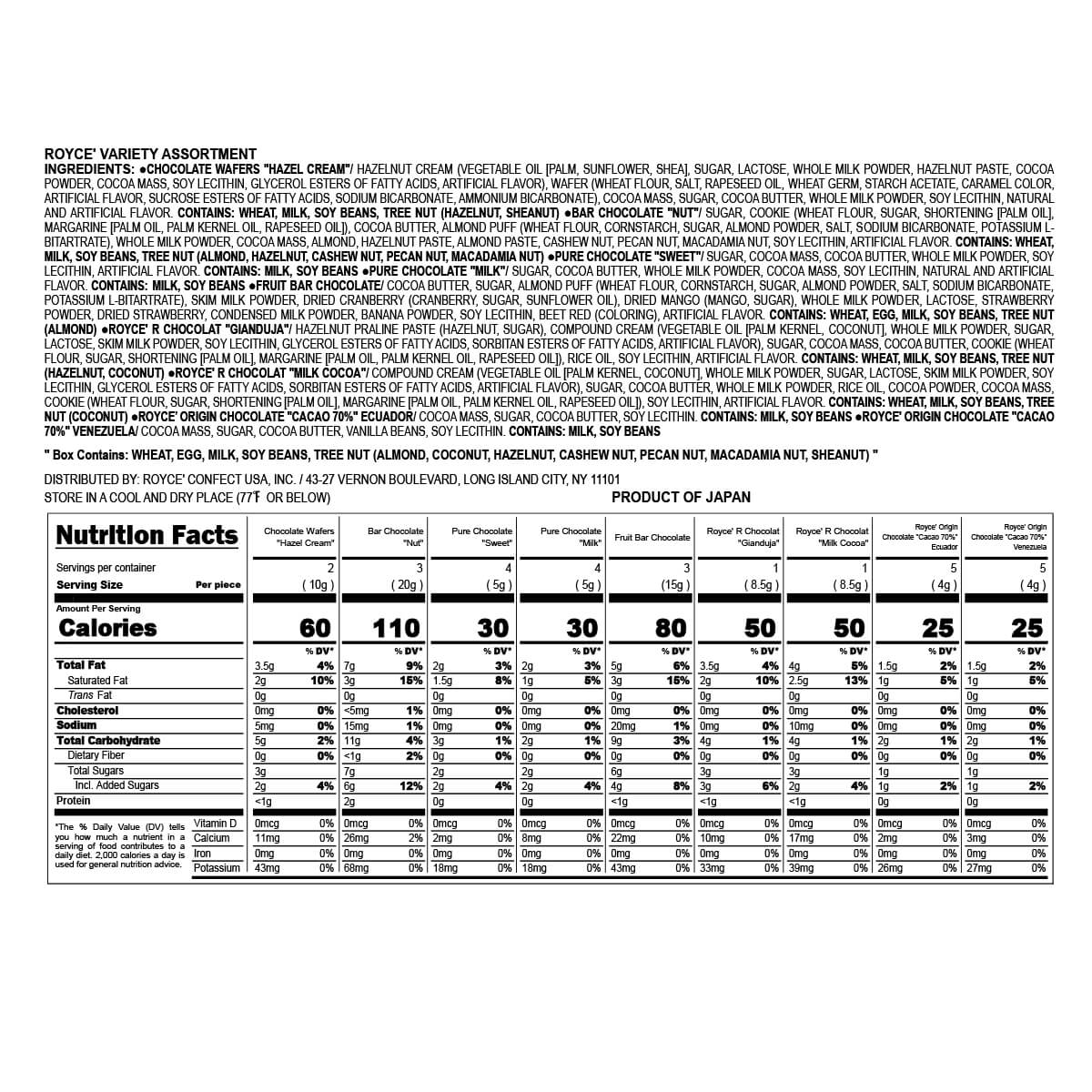 ROYCE' Chocolate - ROYCE’ Variety Assortment - Nutrition Facts