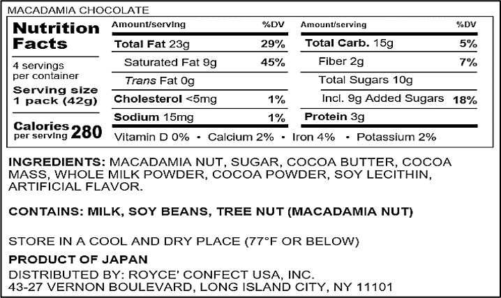 ROYCE' Chocolate - Macadamia Chocolate - Nutrition Facts
