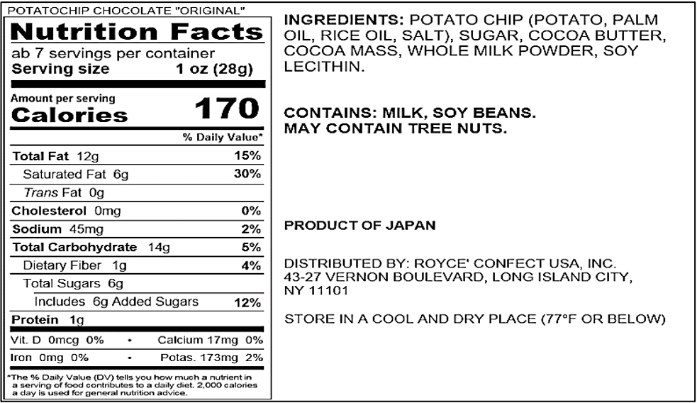 ROYCE' Chocolate - Potatochip Chocolate "Original" - Nutrition Facts