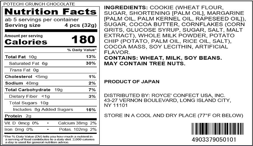 ROYCE' Chocolate - Potechi Crunch Chocolate - Nutrition Facts