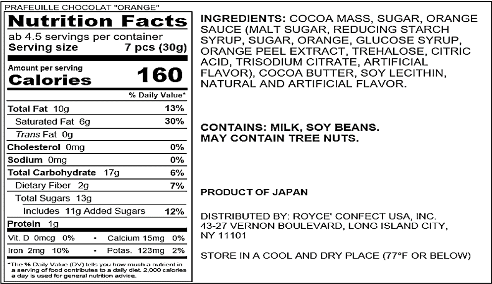 ROYCE' Chocolate - Prafeuille Chocolat "Orange" - Nutrition Facts