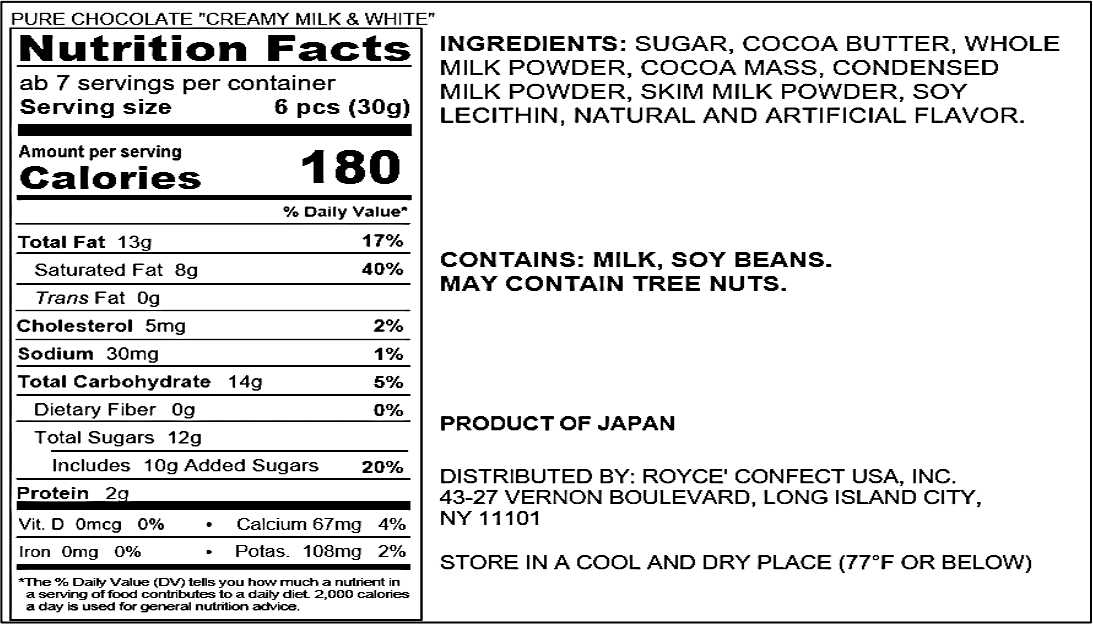 ROYCE' Chocolate - Pure Chocolate "Creamy Milk & White" - Nutrition Facts