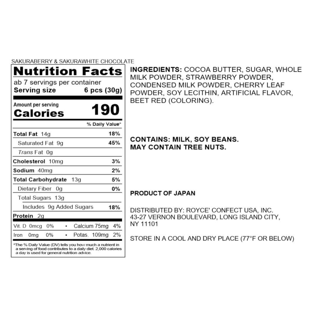 ROYCE' Chocolate - Sakuraberry & Sakurawhite Chocolate - Nutrition Facts 2023